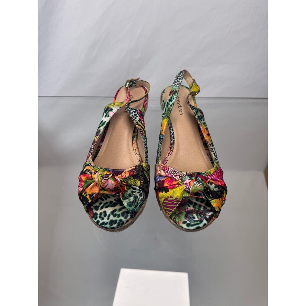 Dress Barn Multi Color Lotus Print Espadrille Wedge Heels - Size 7.5
